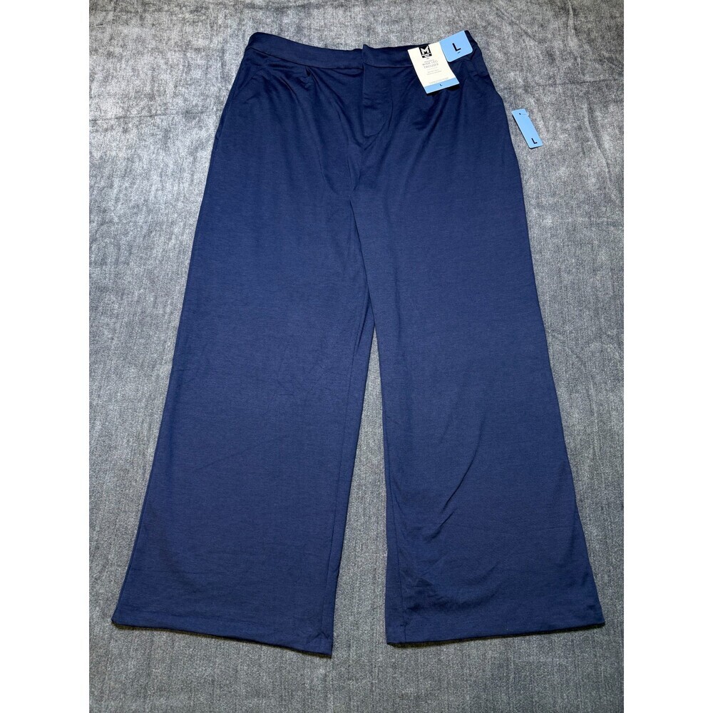 NWT Member's Mark Wide Leg Trousers Women's Large Navy Blue Pull-On Modern Comfy